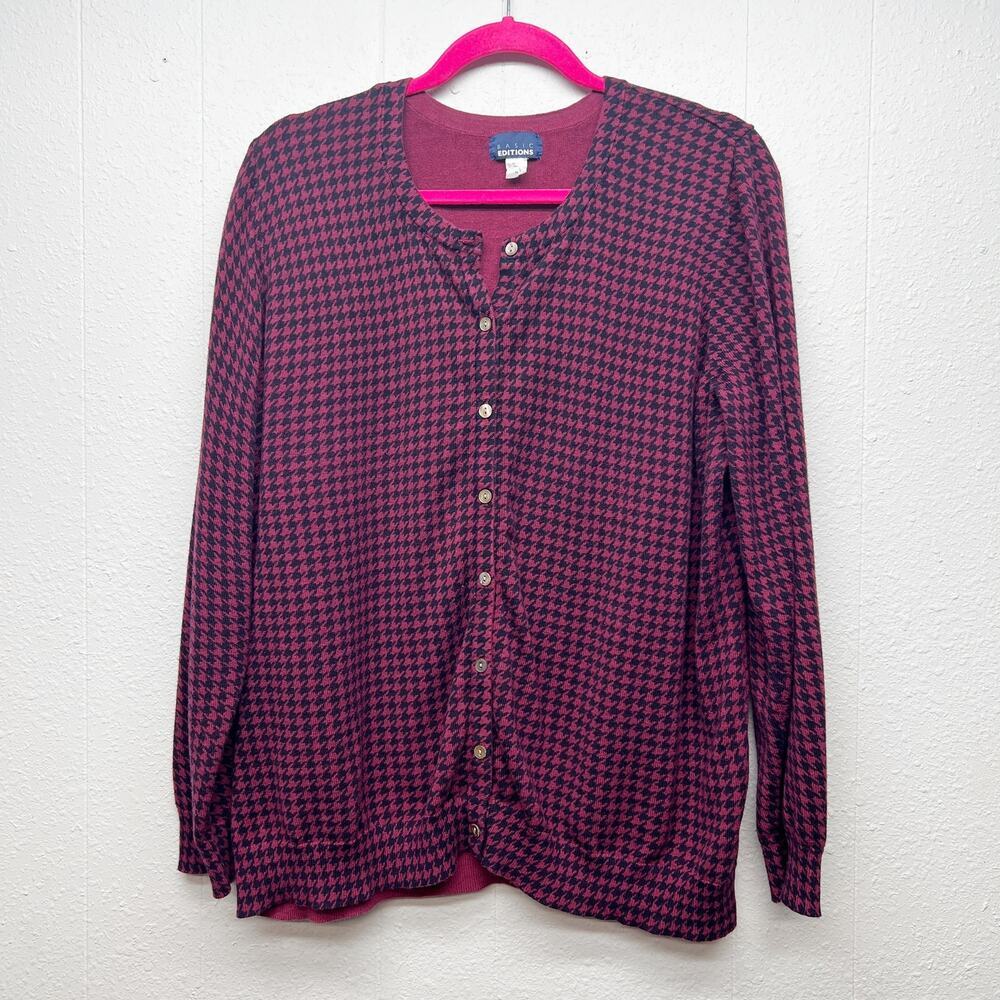 Basic Editions Houndstooth Cardigan Womens 2X Cotton Business Casual Work Office